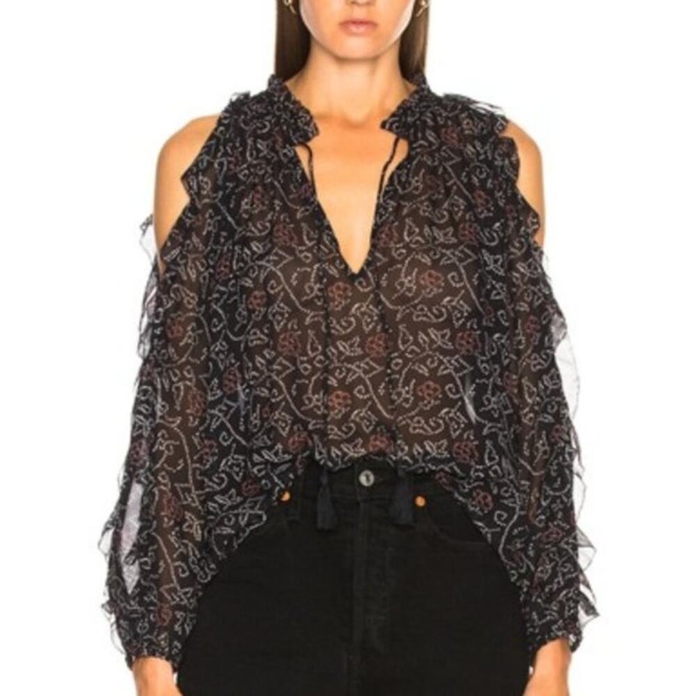 Ulla Johnson Dunia 100% Silk Cold Shoulder Blouse Top Size 0